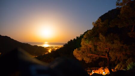 Seacost Rythm on sand with wave on sea coast at sunsetの写真素材