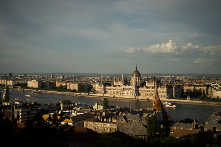 View of Danube River and Parliament Building, Budapest, Hungaryの写真素材
