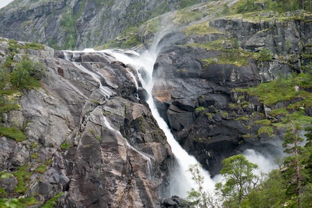 Very beautiful powerful waterfall in Norway with the effect of flowing waterの写真素材