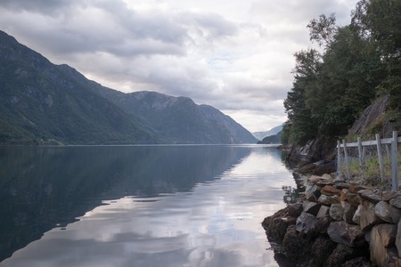 The view on the narrowest fjord in Norwayの写真素材