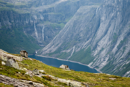 The view from near Trollitunga fjord in Norwayの写真素材
