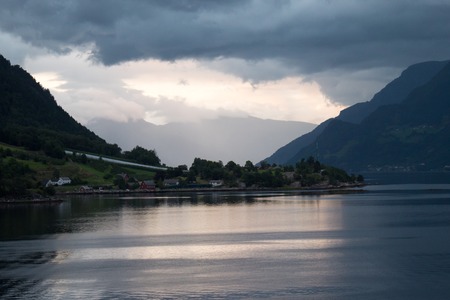 The view on the narrowest fjord in Norway summer timeの写真素材