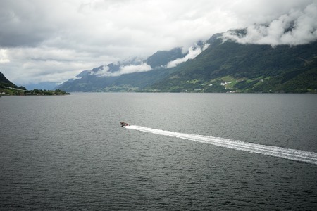 The view on the narrowest fjord in Norwayの写真素材