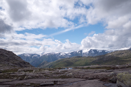 On the way to Trolltunga in Norwayの写真素材