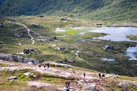 On the way to Trolltunga in Norwayの写真素材
