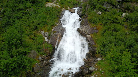 View to fjord and water from drone in Norwayの写真素材