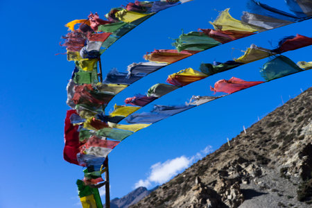 Prayer flags in the Himalaya mountains, Annapurna region, Nepal