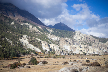 Valley in the Himalaya mountains, Nepalの写真素材
