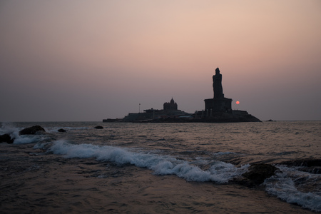 Sunrise above the sea Kanyakumari Comorin capeの写真素材