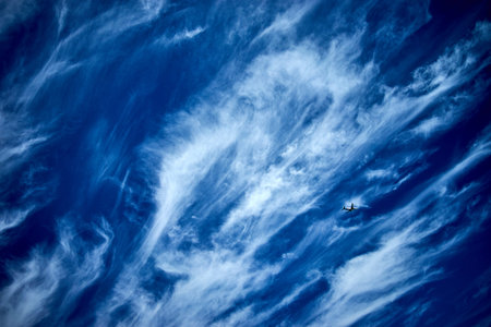 Aircraft in the blue sky summer time