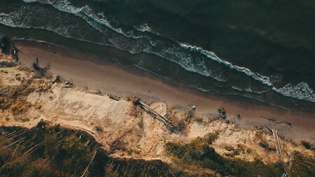 Sunset near coastline Baltic sea Jurkalne Aerial view Latviaの写真素材