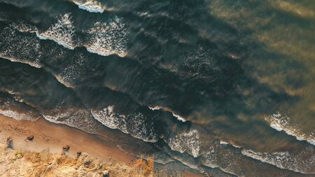 Sunset near coastline Baltic sea Jurkalne Aerial view Latviaの写真素材