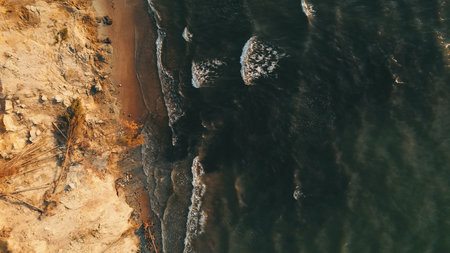Sunset near coastline Baltic sea Jurkalne Aerial view Latvia