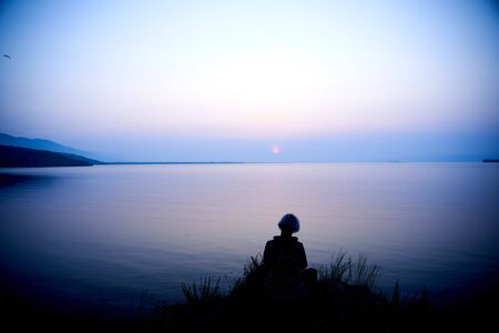 Sunrise about lake Baikal in the summerの写真素材