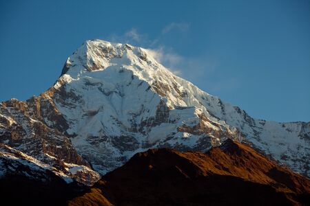 Annapurna Peak in the Himalaya range, Annapurna region, Nepalの写真素材