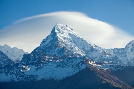 Annapurna Peak in the Himalaya range, Annapurna region, Nepalの写真素材