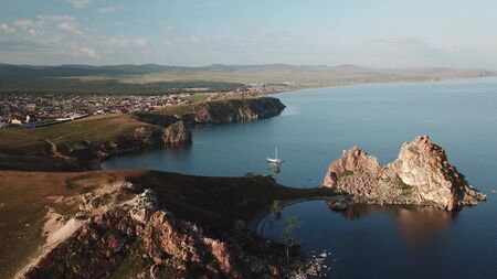 Lake Baikal. Olkhon Island in the summer Shamanka from droneの写真素材