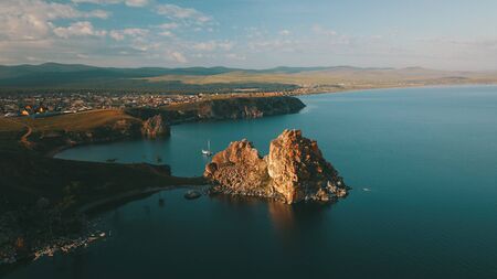 Lake Baikal. Olkhon Island in the summer Shamanka from droneの写真素材