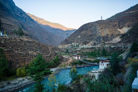 River and Forest in the Himalaya mountains Bhutanの写真素材