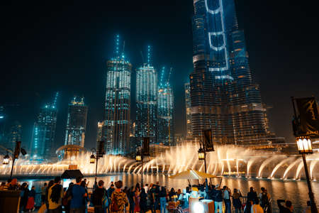 February 29, 2020 - Dubai, UAE - show fountain next to Burj Khalifaのeditorial素材