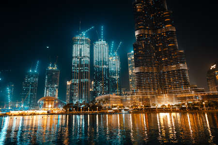 February 29, 2020 - Dubai, UAE - show fountain next to Burj Khalifaのeditorial素材