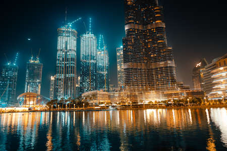 February 29, 2020 - Dubai, UAE - show fountain next to Burj Khalifaのeditorial素材