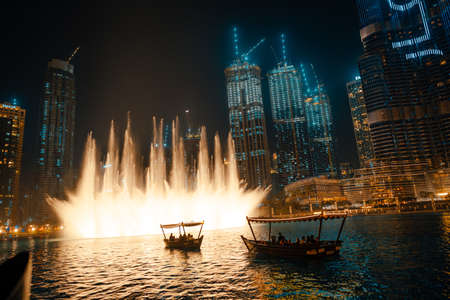 February 29, 2020 - Dubai, UAE - show fountain next to Burj Khalifaのeditorial素材