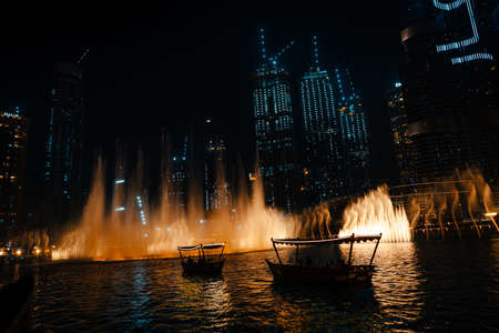 February 29, 2020 - Dubai, UAE - show fountain next to Burj Khalifaのeditorial素材