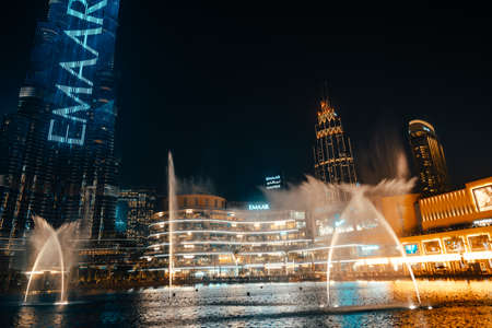 February 29, 2020 - Dubai, UAE - show fountain next to Burj Khalifaのeditorial素材