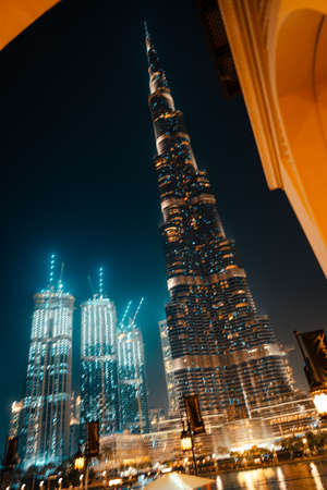 February 29, 2020 - Dubai, UAE - show fountain next to Burj Khalifaのeditorial素材