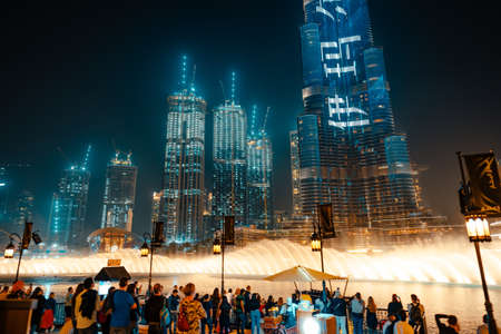 February 29, 2020 - Dubai, UAE - show fountain next to Burj Khalifaのeditorial素材