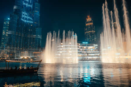 February 29, 2020 - Dubai, UAE - show fountain next to Burj Khalifaのeditorial素材