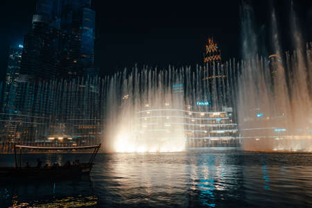 February 29, 2020 - Dubai, UAE - show fountain next to Burj Khalifaのeditorial素材