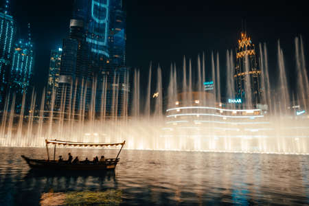 February 29, 2020 - Dubai, UAE - show fountain next to Burj Khalifaのeditorial素材