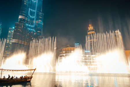 February 29, 2020 - Dubai, UAE - show fountain next to Burj Khalifaのeditorial素材