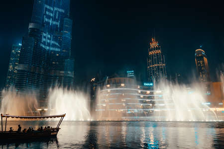 February 29, 2020 - Dubai, UAE - show fountain next to Burj Khalifaのeditorial素材