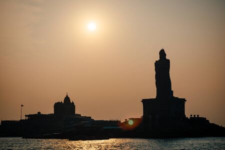 Sunrise above the sea Kanyakumari Comorin cape Indiaの写真素材