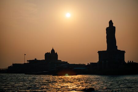 Sunrise above the sea Kanyakumari Comorin cape Indiaの写真素材