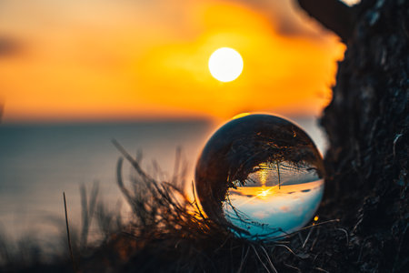 Lensball in the sunset summer time Latviaの写真素材