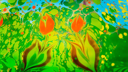 Ebru art marbling color backgroundの写真素材