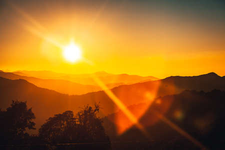 Cloudscape sunrise above Annapurna Peak in the Himalaya range, Annapurna region, Nepalの写真素材