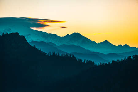 Cloudscape sunrise above Annapurna Peak in the Himalaya range, Annapurna region, Nepalの写真素材