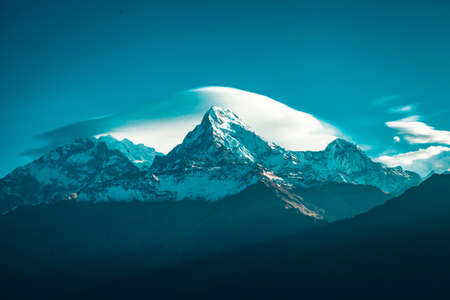 Cloudscape sunrise above Annapurna Peak in the Himalaya range, Annapurna region, Nepalの写真素材