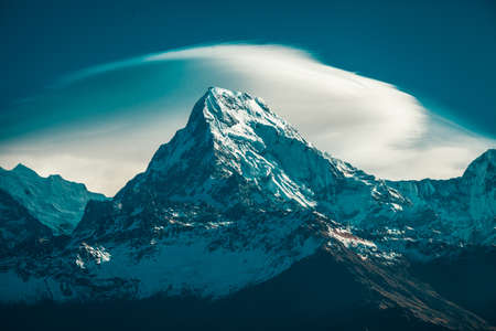 Cloudscape sunrise above Annapurna Peak in the Himalaya range, Annapurna region, Nepalの写真素材