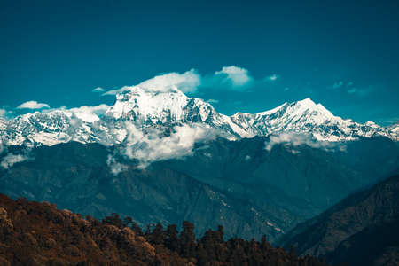Cloudscape sunrise above Annapurna Peak in the Himalaya range, Annapurna region, Nepalの写真素材
