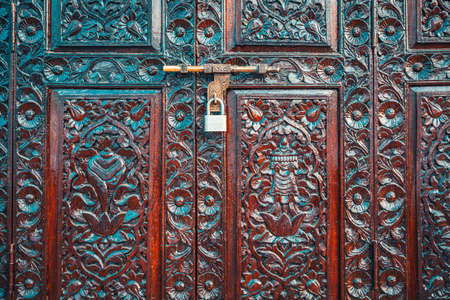 Door near Stupa Bodhnath Kathmandu, Nepal - October 26, 2017の写真素材