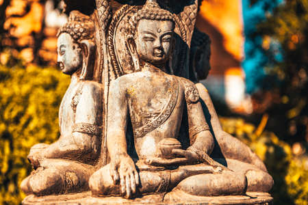 Swayambhunath stupa Eye Buddha Kathmanduの写真素材