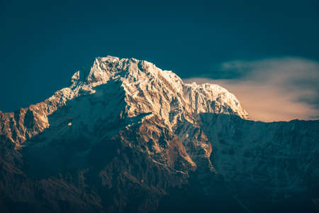 Annapurna snowcapped peak in the Himalaya mountains, Nepalの写真素材