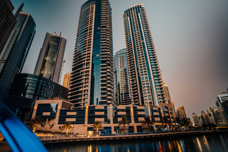 Dubai Marina with beautiful city sunset time