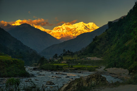 Annapurna snowcapped peak in the Himalaya mountains, Nepalの写真素材